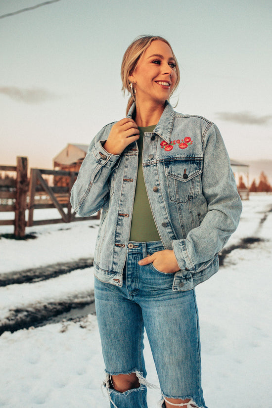 Floral Skull Denim Jacket