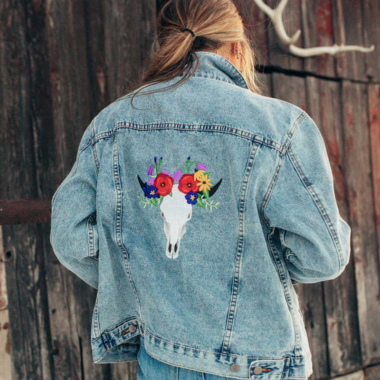 Floral Skull Denim Jacket