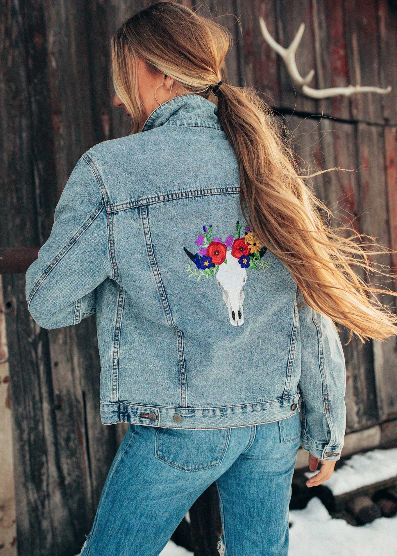 Floral Skull Denim Jacket