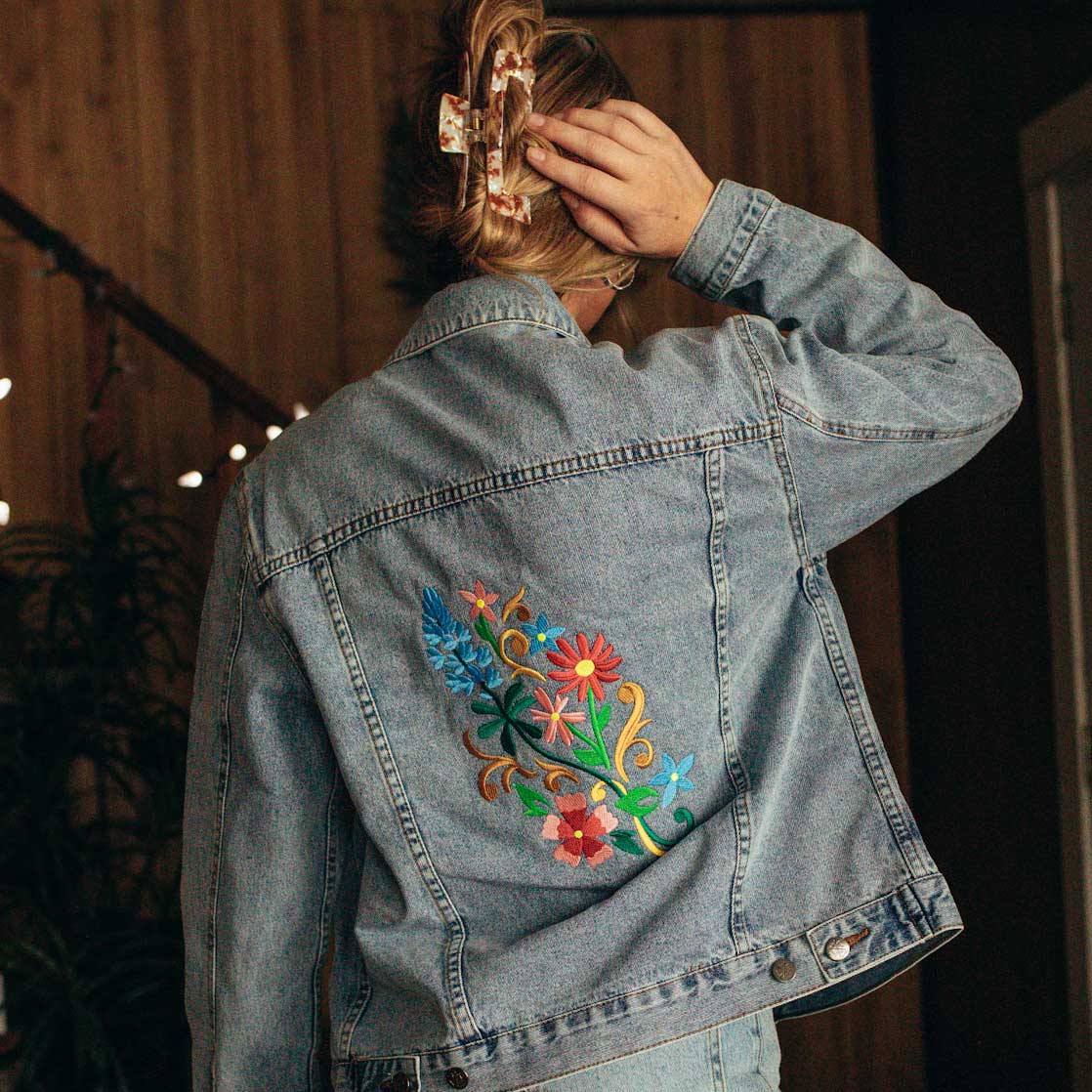 Jean jacket flowers best sale