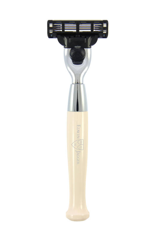 Edwin Jagger Mach 3 Compatible, Imitation Ivory, Chrome Plated Handle