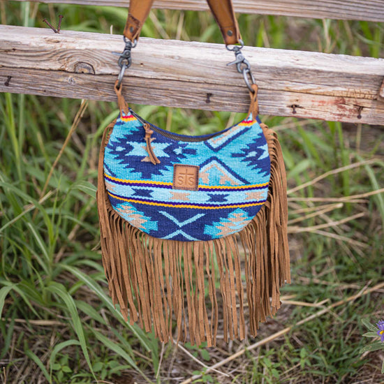 Mojave Sky Nellie Blue Serape Fringe Bag by STS