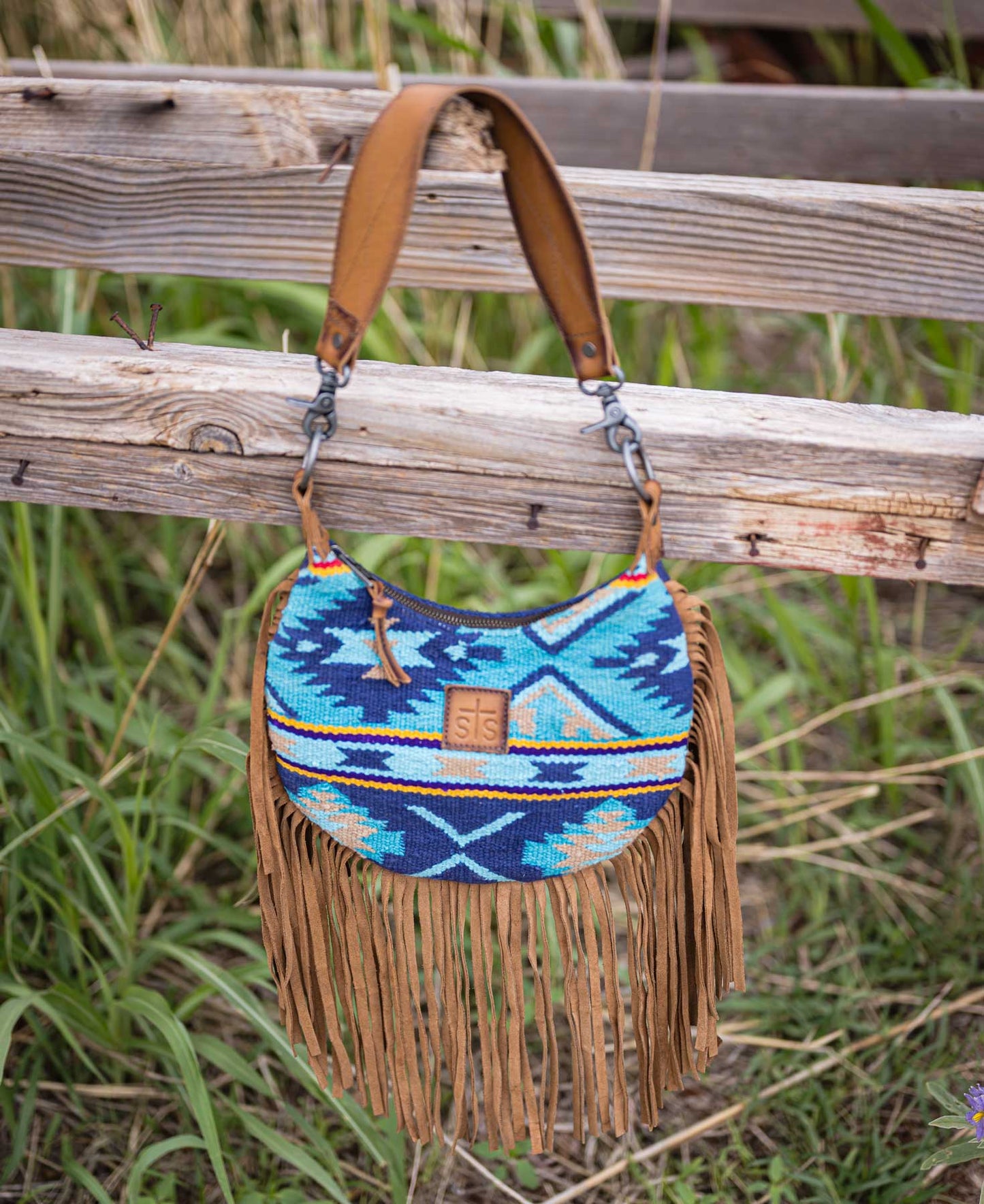 Mojave Sky Nellie Blue Serape Fringe Bag by STS