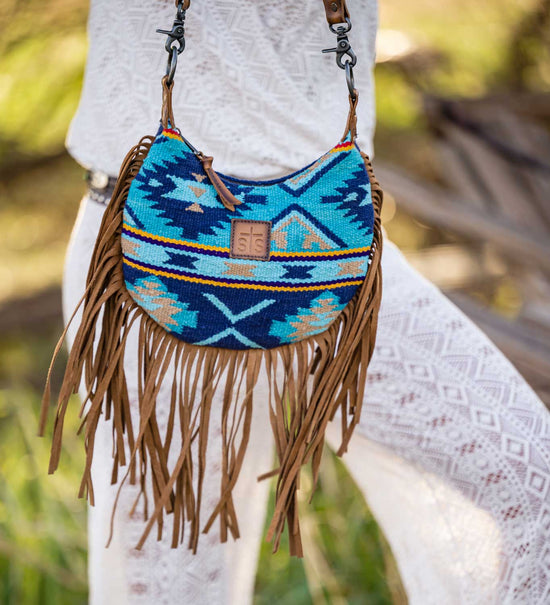 Mojave Sky Nellie Blue Serape Fringe Bag by STS