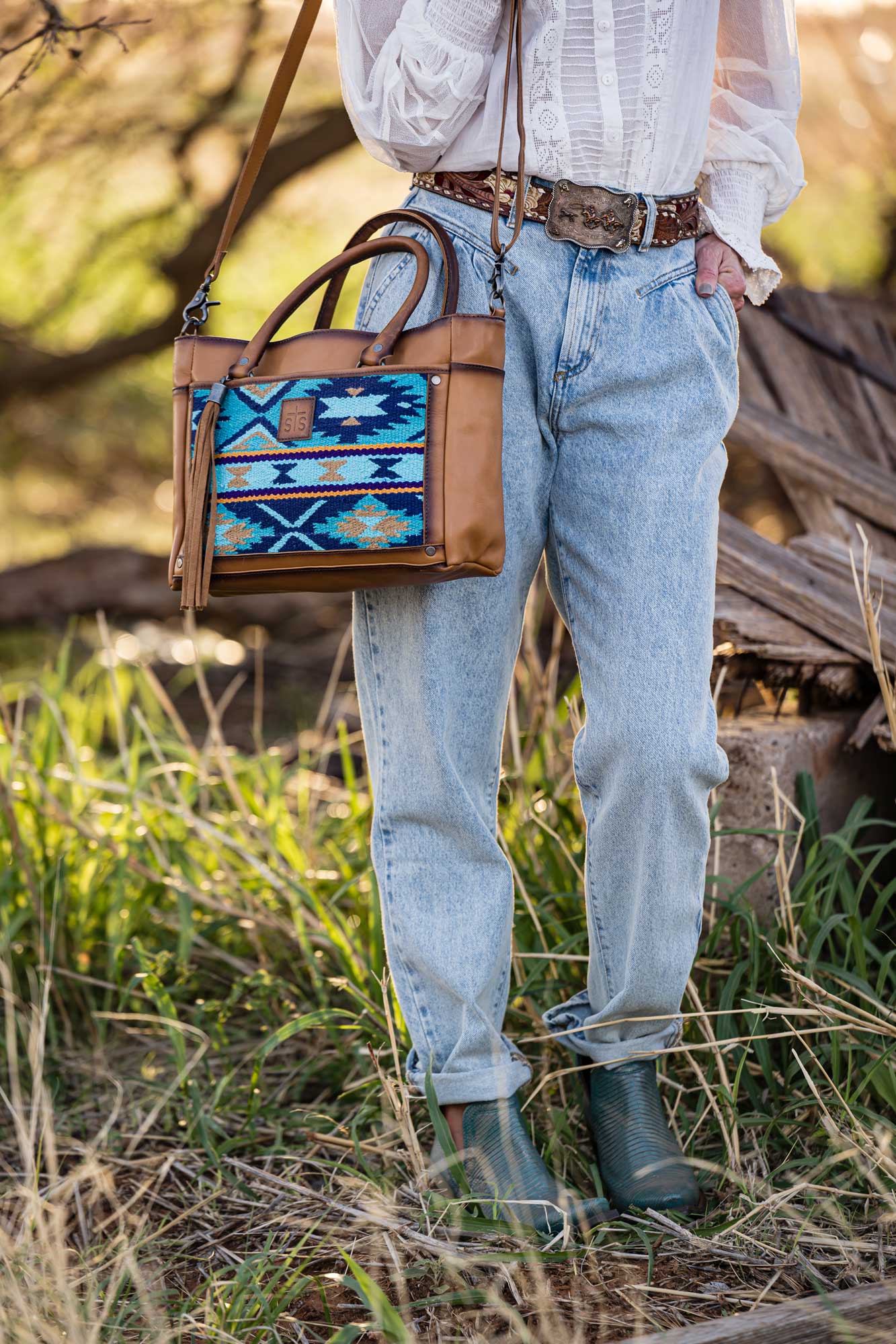 Mojave Sky Blue Serape Satchel by STS