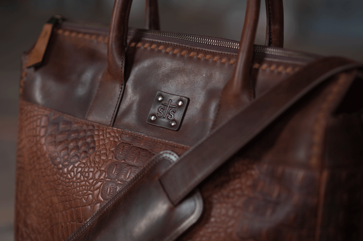 Catalina Croc Embossed Leather Laptop Tote