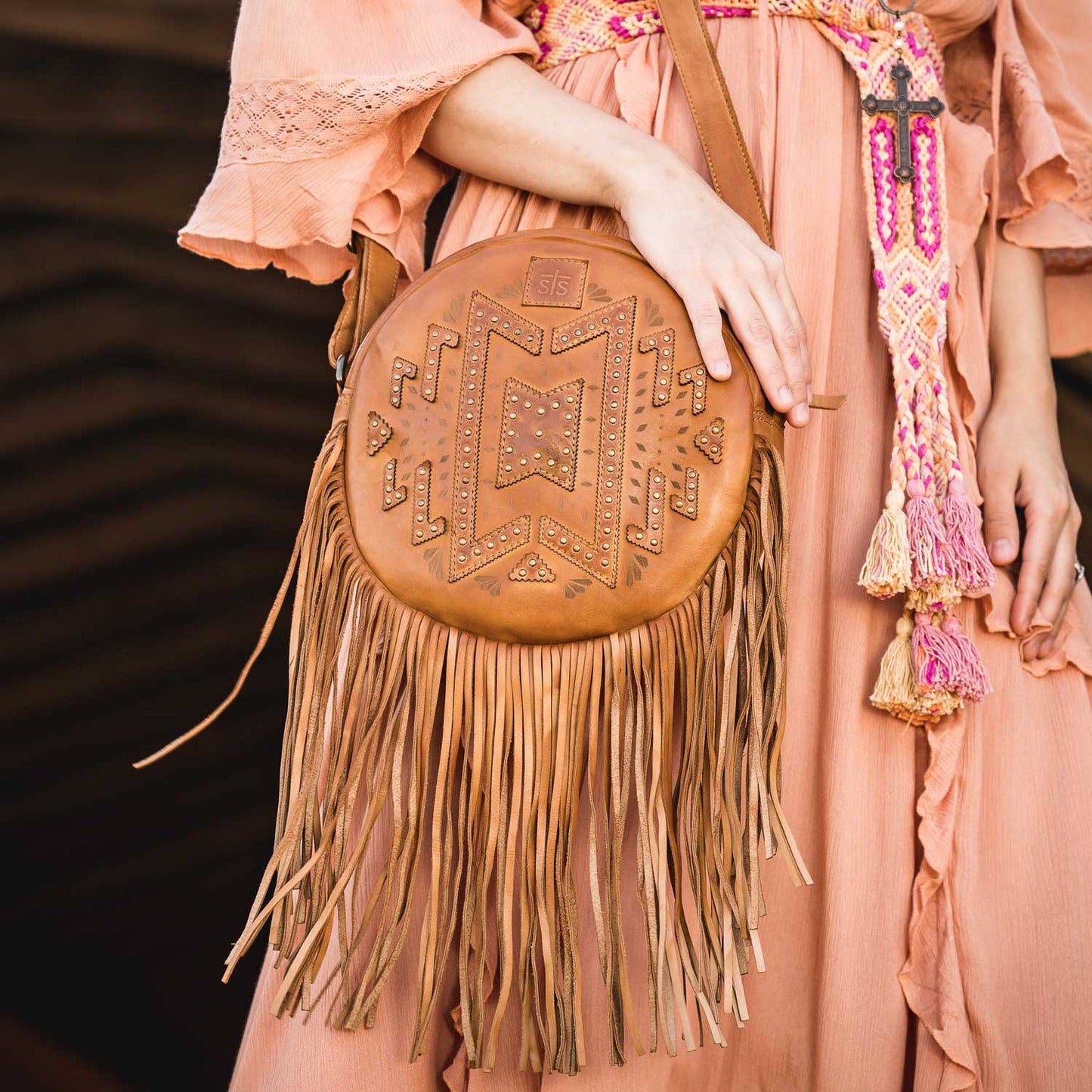 Load image into Gallery viewer, Wayfarer Leather Sage Fringed Crossbody By STS
