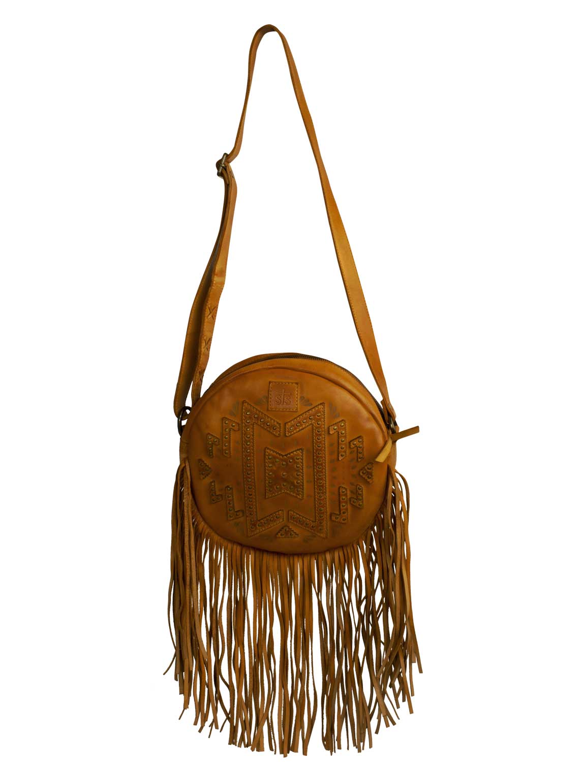 Wayfarer Leather Sage Fringed Crossbody By STS