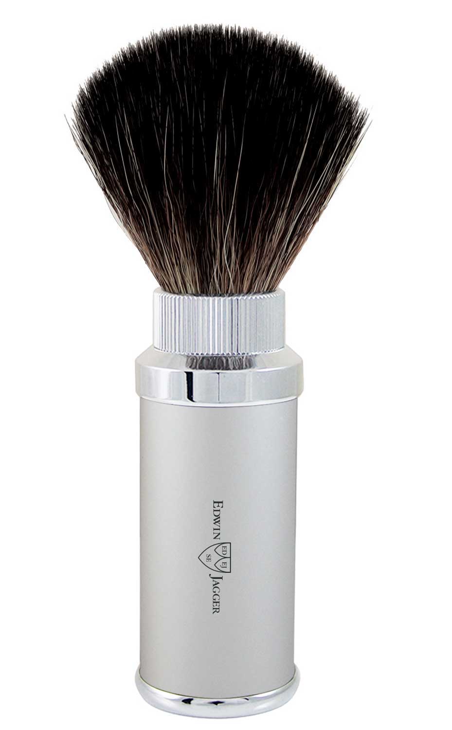 Load image into Gallery viewer, Edwin Jagger Chrome Plated Travel Shaving Brush, Black Synthetic Fibre
