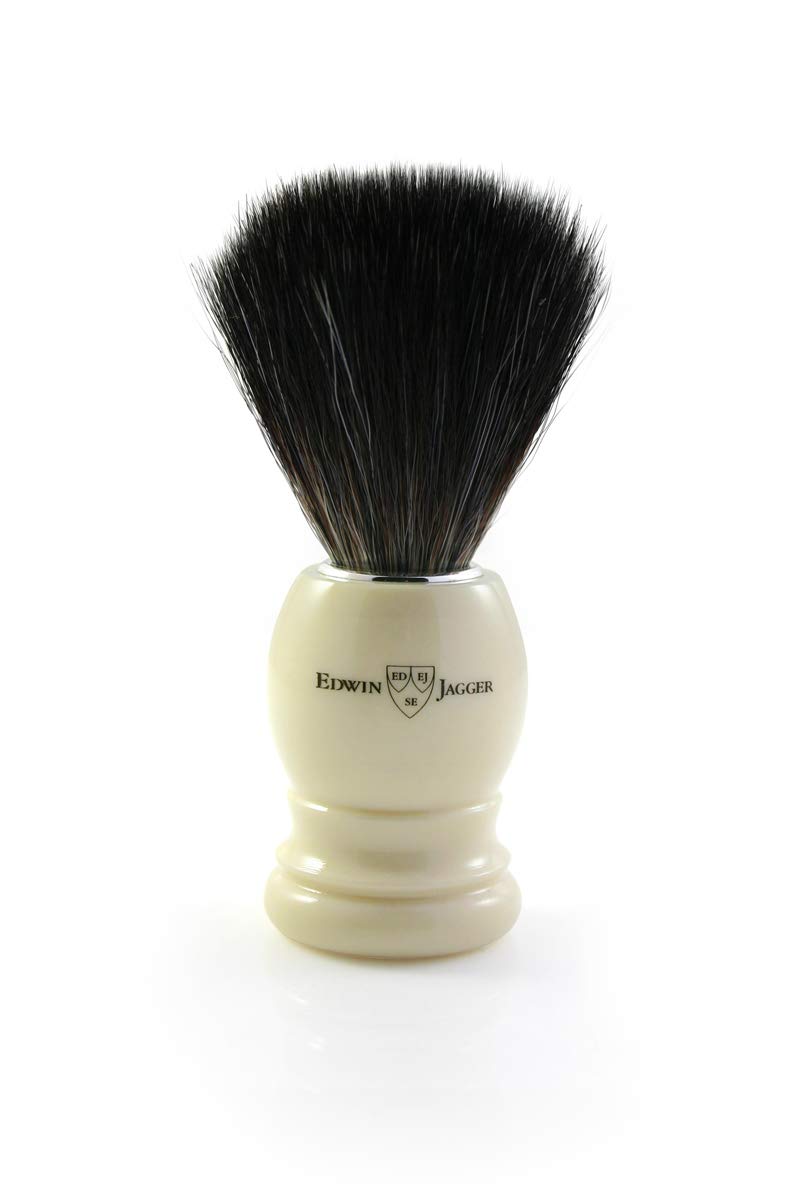 Load image into Gallery viewer, Edwin Jagger Black Synthetic Fiber Shaving Brush Ivory - Large
