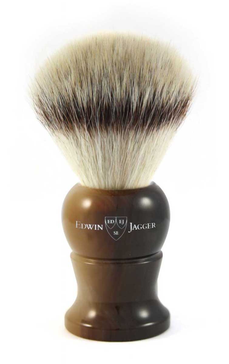 Load image into Gallery viewer, Edwin Jagger Imitation Horn Shaving Brush-Synthetic Silver Tip W/Stand
