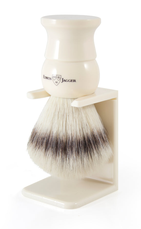 Edwin Jagger Imitation Ivory Shaving Brush-Synthetic Silver Tip W/Stand