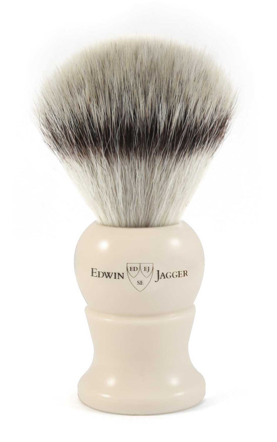 Edwin Jagger Imitation Ivory Shaving Brush-Synthetic Silver Tip W/Stand