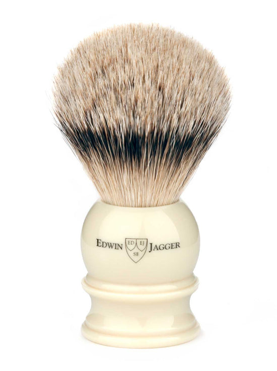 Edwin Jagger Imitation Ivory Silver Tip Shaving Brush With Stand