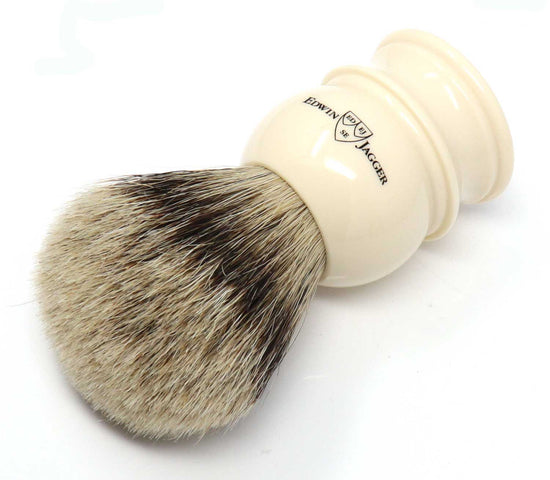 Edwin Jagger Imitation Ivory Silver Tip Shaving Brush With Stand