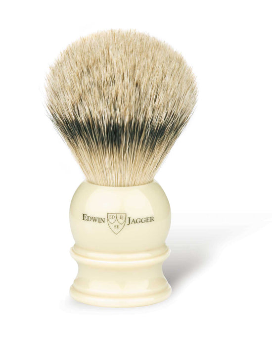 Edwin Jagger Extra Large Imitation Ivory English Shaving Brush -Silver Tip