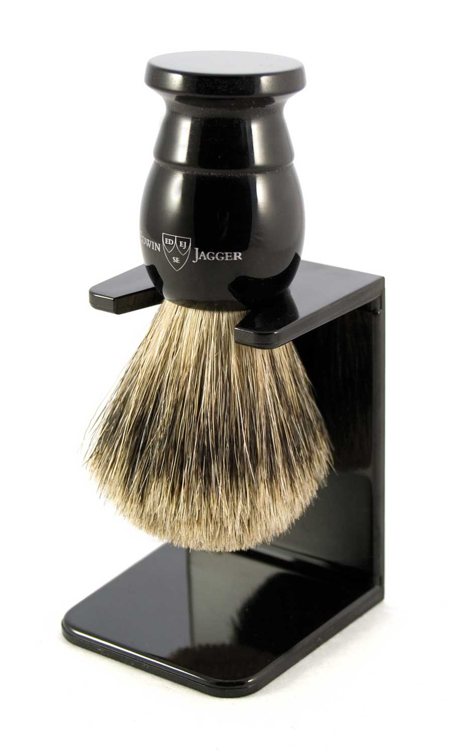 Edwin Jagger Extra Large Imitation Ebony Best Badger Brush W/Stand