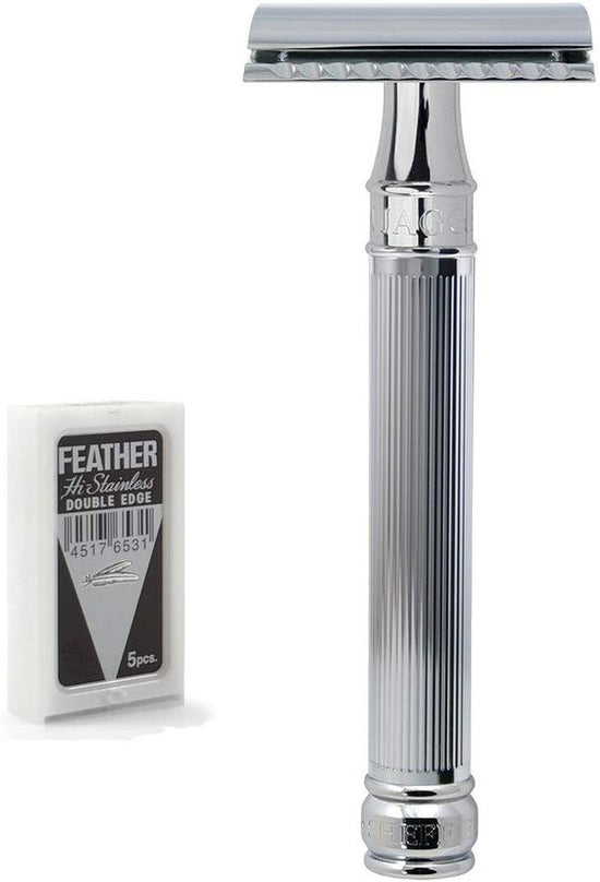 Load image into Gallery viewer, Edwin Jagger Chrome Lined Double Edge Razor - Long Handle
