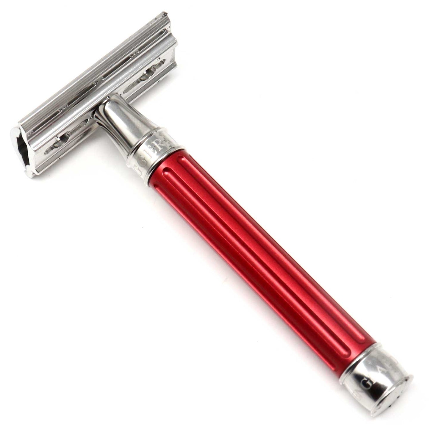 Edwin Jagger 3ONE6 DE Stainless Steel Safety Razor, Grooved, Anodised Red, 1x Pack of Feather Razor