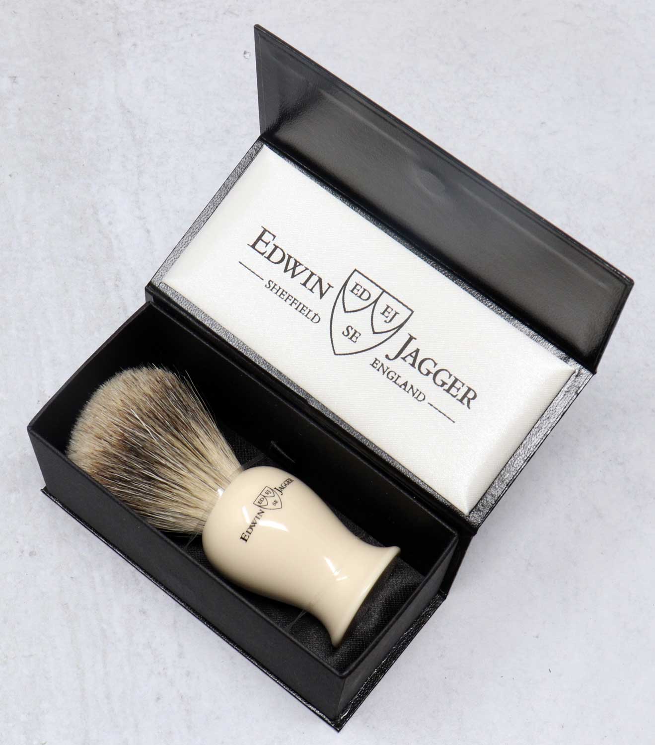 Edwin Jagger Imitation Ivory Plaza Shaving Brush- Best Badger
