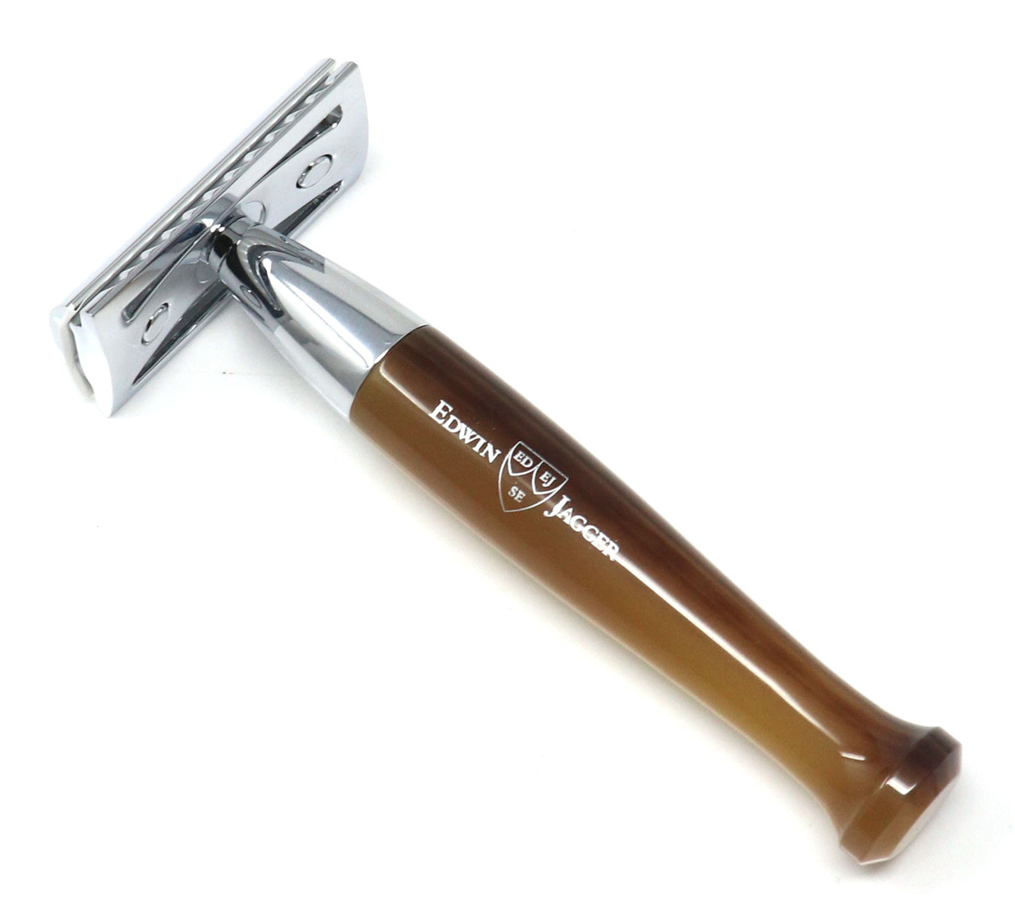 Load image into Gallery viewer, Edwin Jagger Double Edge Safety Razor, Imitation Light Horn, Chrome Plated
