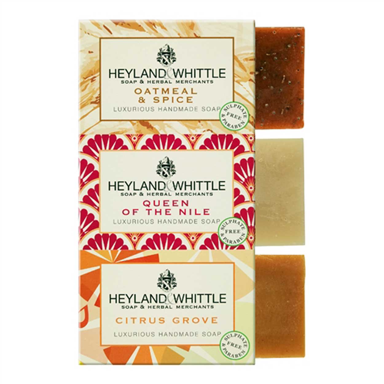 Heyland & Whittle Soap Trio - Oatmeal & Spice, Queen of the Nile, Citrus Grove