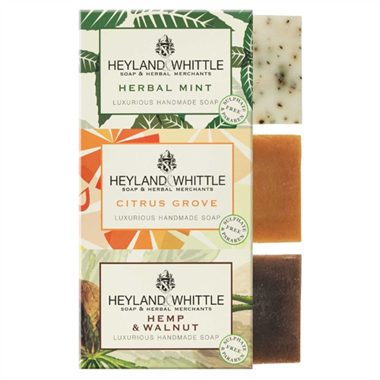 Heyland & Whittle Soap Trio - Hebal Mint, Citrus Grove, Hemp & Walnut