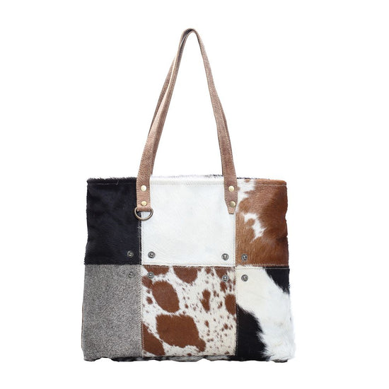 Multi Patch Cowhide Tote by Myra