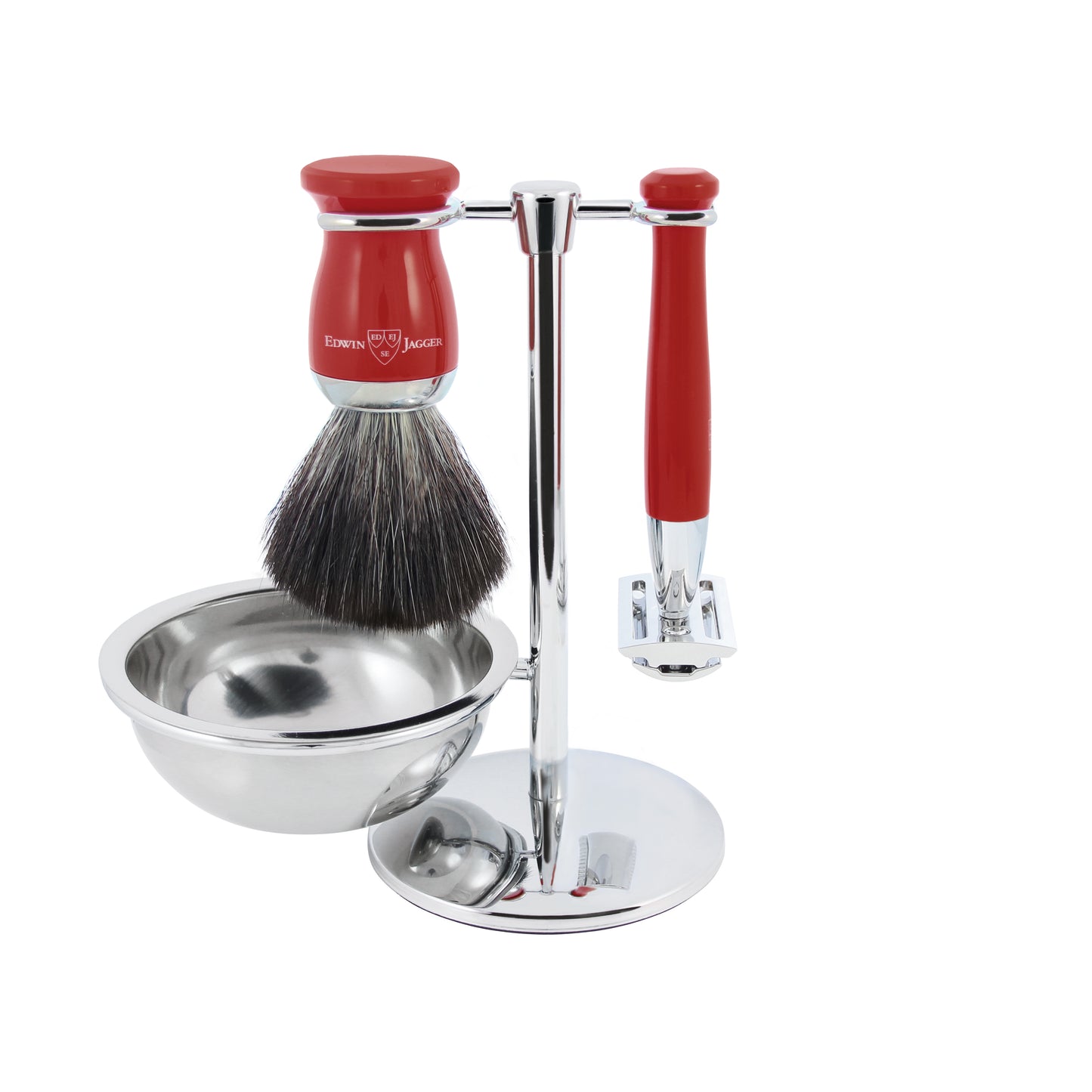 Edwin Jagger Red & Chrome DE Safety 4 Piece Razor Set