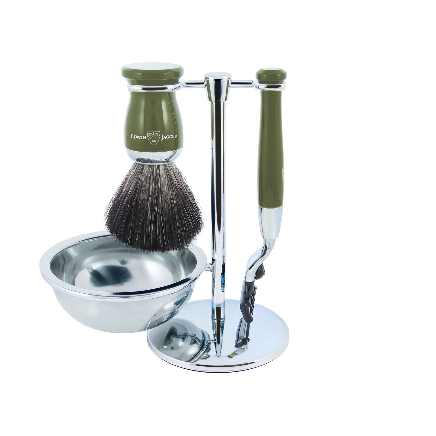 Edwin Jagger Green  & Chrome Gillette Mach3   4 Piece Razor Set