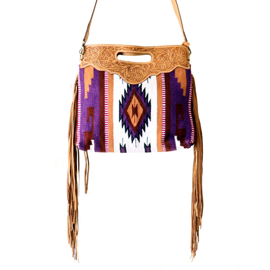 Handtooled Leather Bag With Fringe