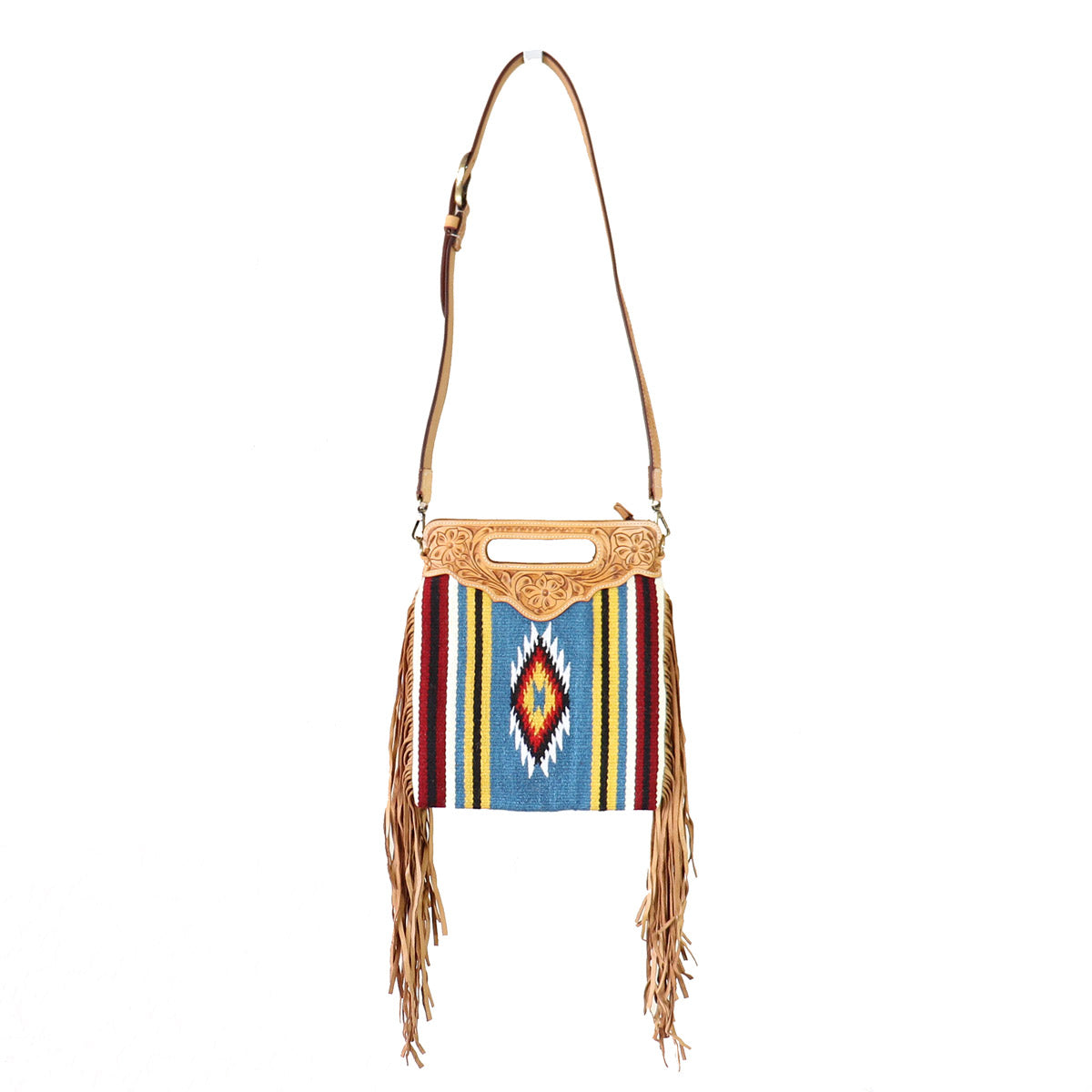 Load image into Gallery viewer, Aztec Fabric Crossbody With Tooled Leather
